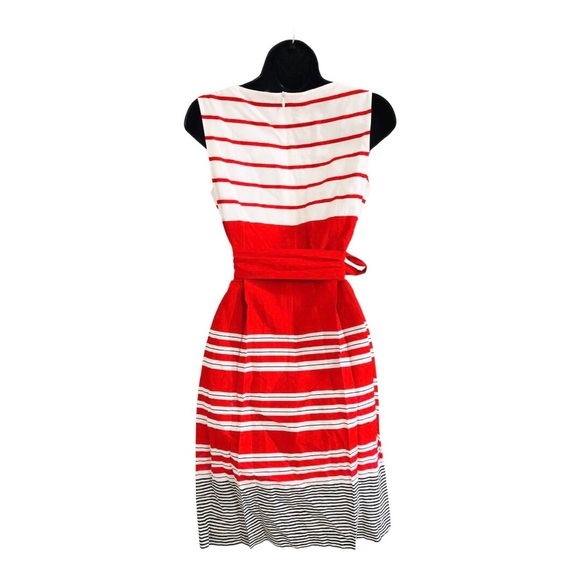 Anne Klein red black white colorblock belted fit & flare sleeveless dress size 2 - Picture 8 of 16
